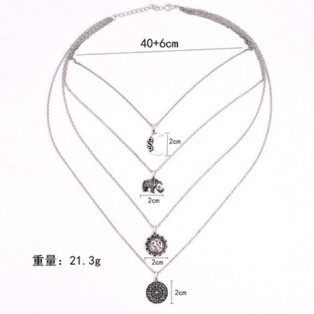 Bohemian Multi Layer Moon Elephant Medallion Necklace - Picture 5 of 5